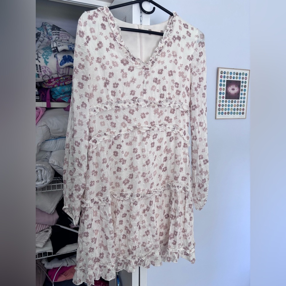 Altar'd State Cream and Pink Ruffle Top